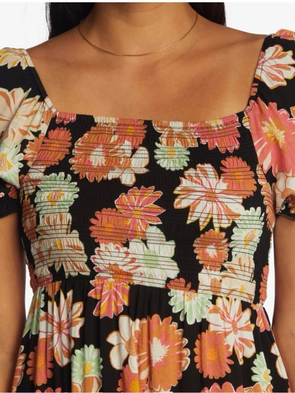 ROXY Summertime feeling Floral Square Neck Black Mini Dress